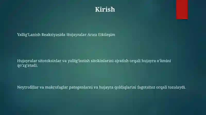 Yallig'Lanish Reaksiyasi Vaqtida Hujayralarni O'Zaro Ta'Siri 2