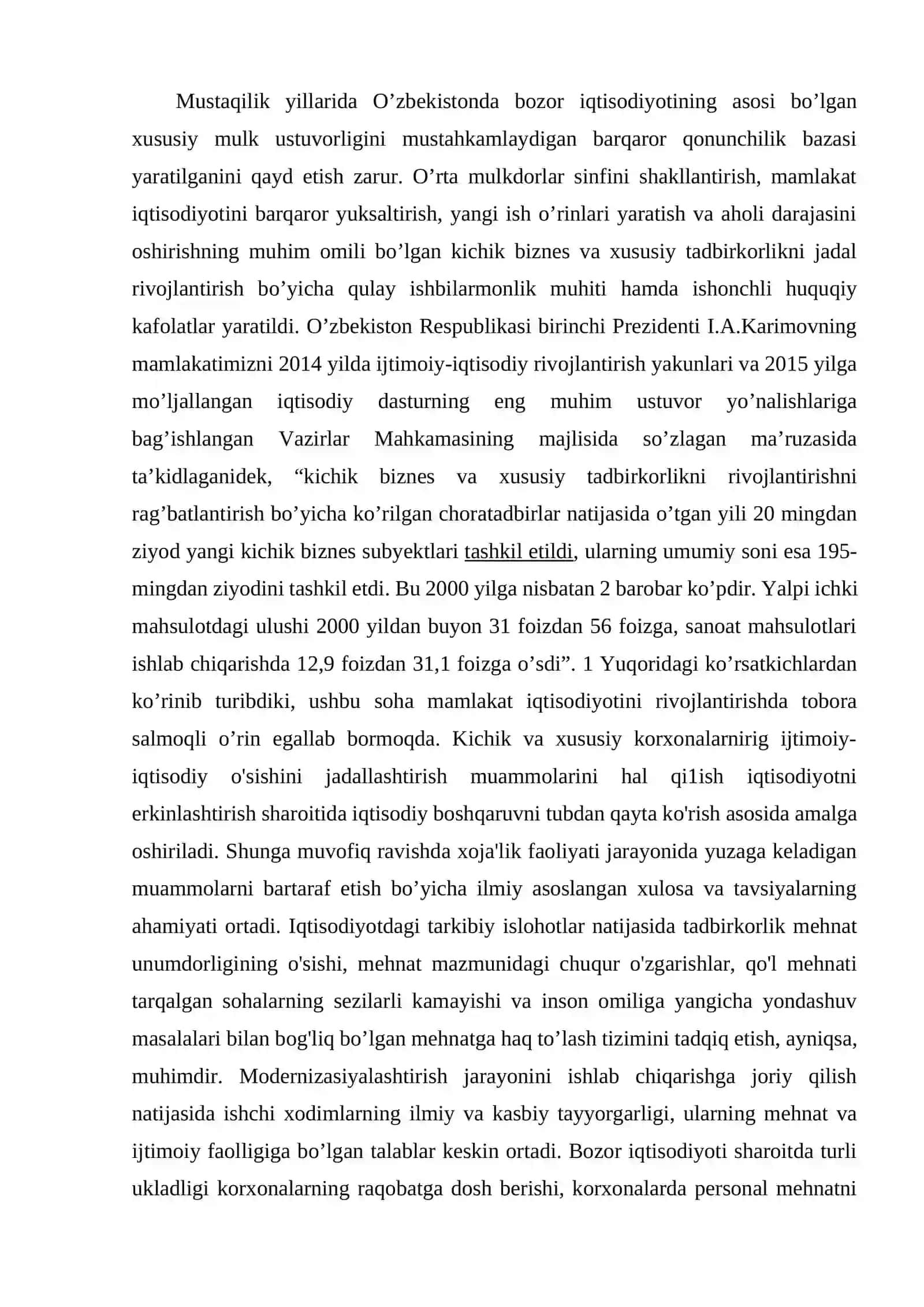 KICHIK BIZNES VA XUSUSIY TADBIRKORLIKNING AHOLINI ISH BILAN TA’MINLASH VA YANGI ISH O’RINLARINI YARATISHDAGI ROLI 2