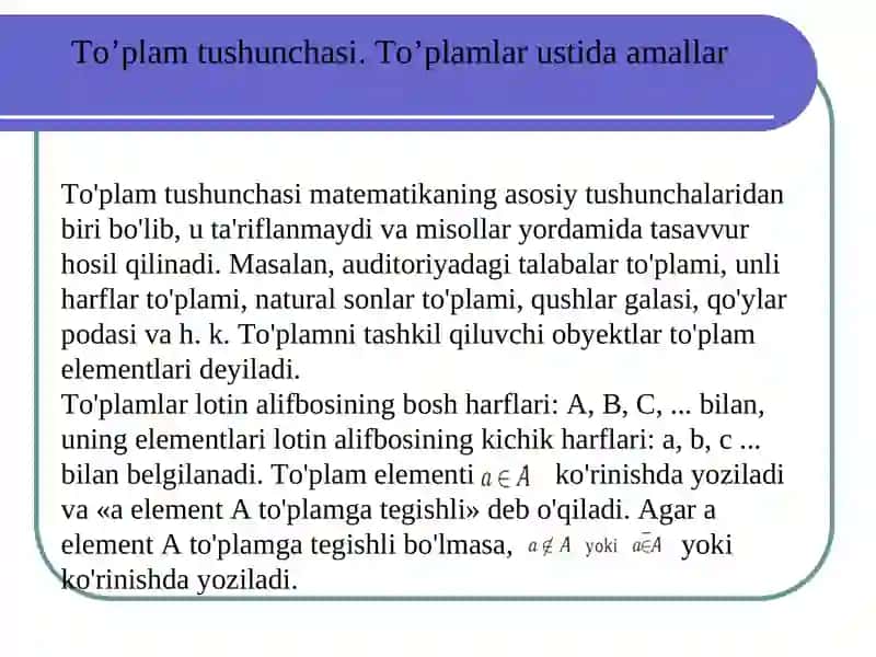 To'plamlar tushunchasi 2