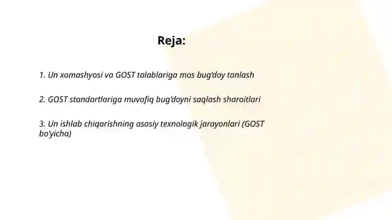 Un ishlab chiqarish gost standart boyicha 2