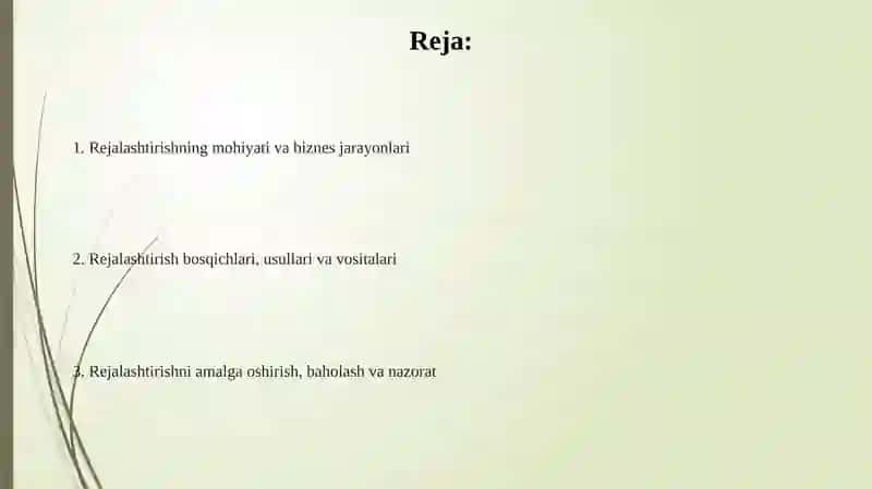 Rejalashtirishning mohiyati va biznes jarayonlari 2