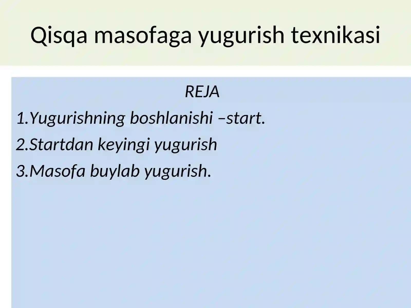 Qisqa masofaga yugurish texnikasi 2