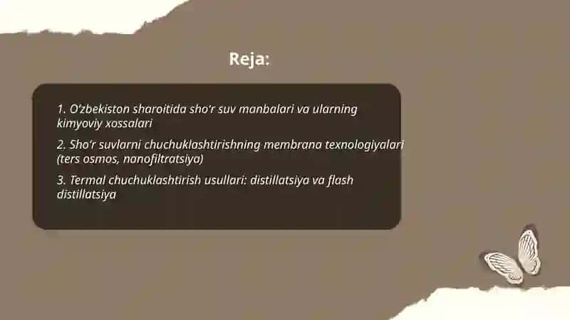 Oʻzbekiston sharoitida shoʻr suv manbalari va ularning kimyoviy xossalari 2
