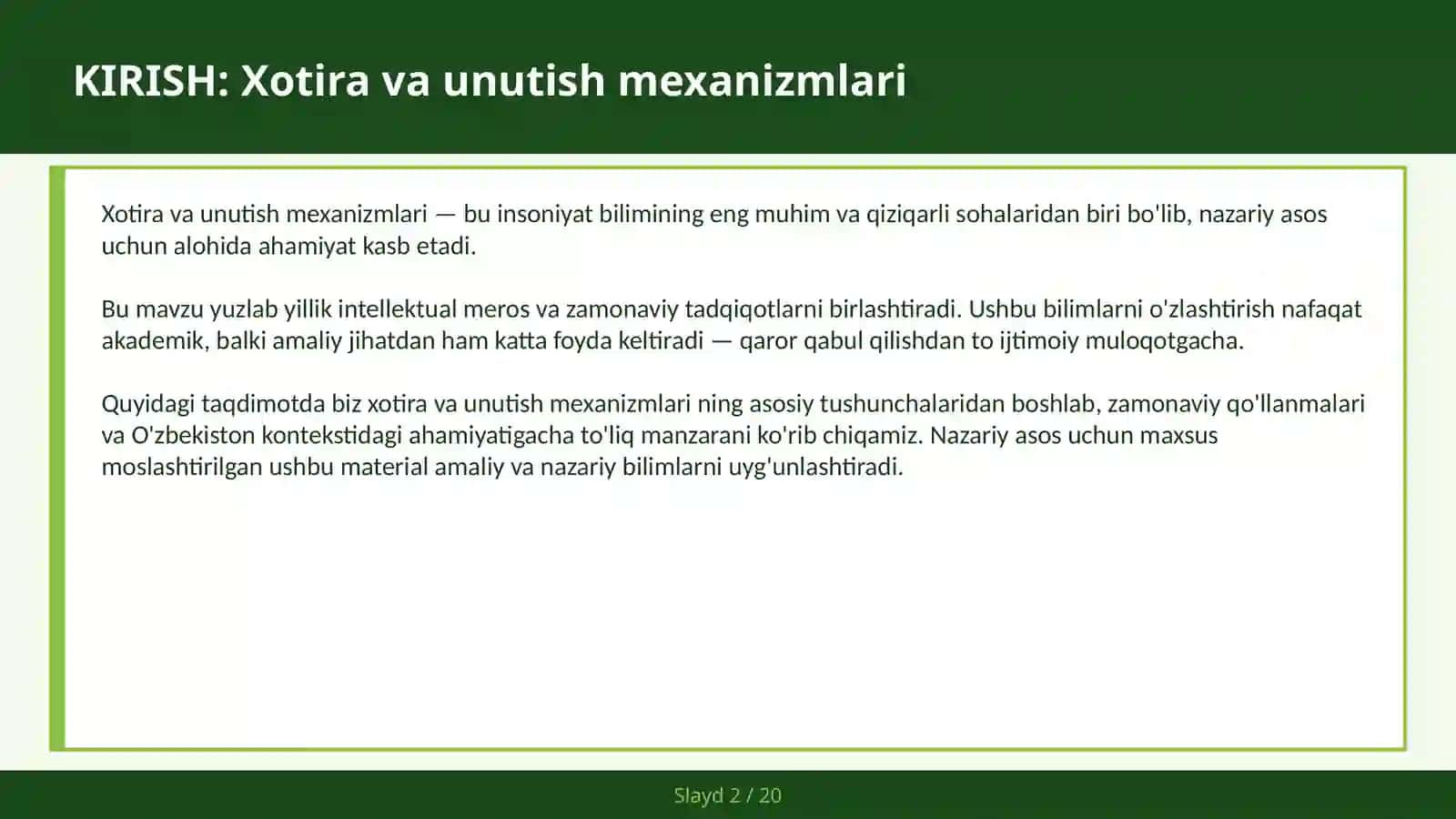 Xotira va unutish mexanizmlari 2