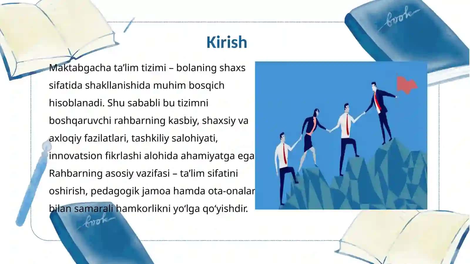 Maktabgacha ta’lim  Tashkilot rahbariga  qo‘yiladigan talablar SLAYD 2