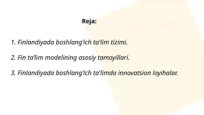 Finlandiyada boshlang'ich ta'lim.Boshlang'ich ta'limda innovatsion loyihalar yaratish 2
