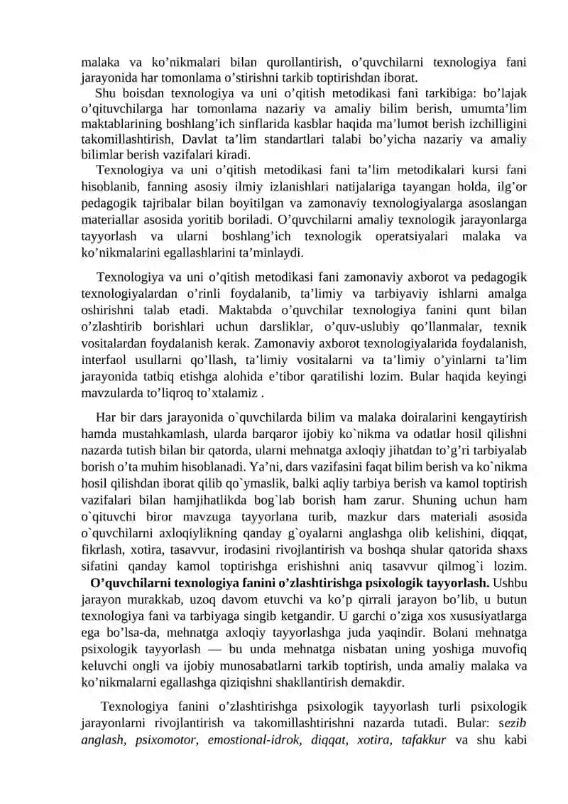 Texnologiya ta’limi va tarbiyasining maqsad va vazifalar 2