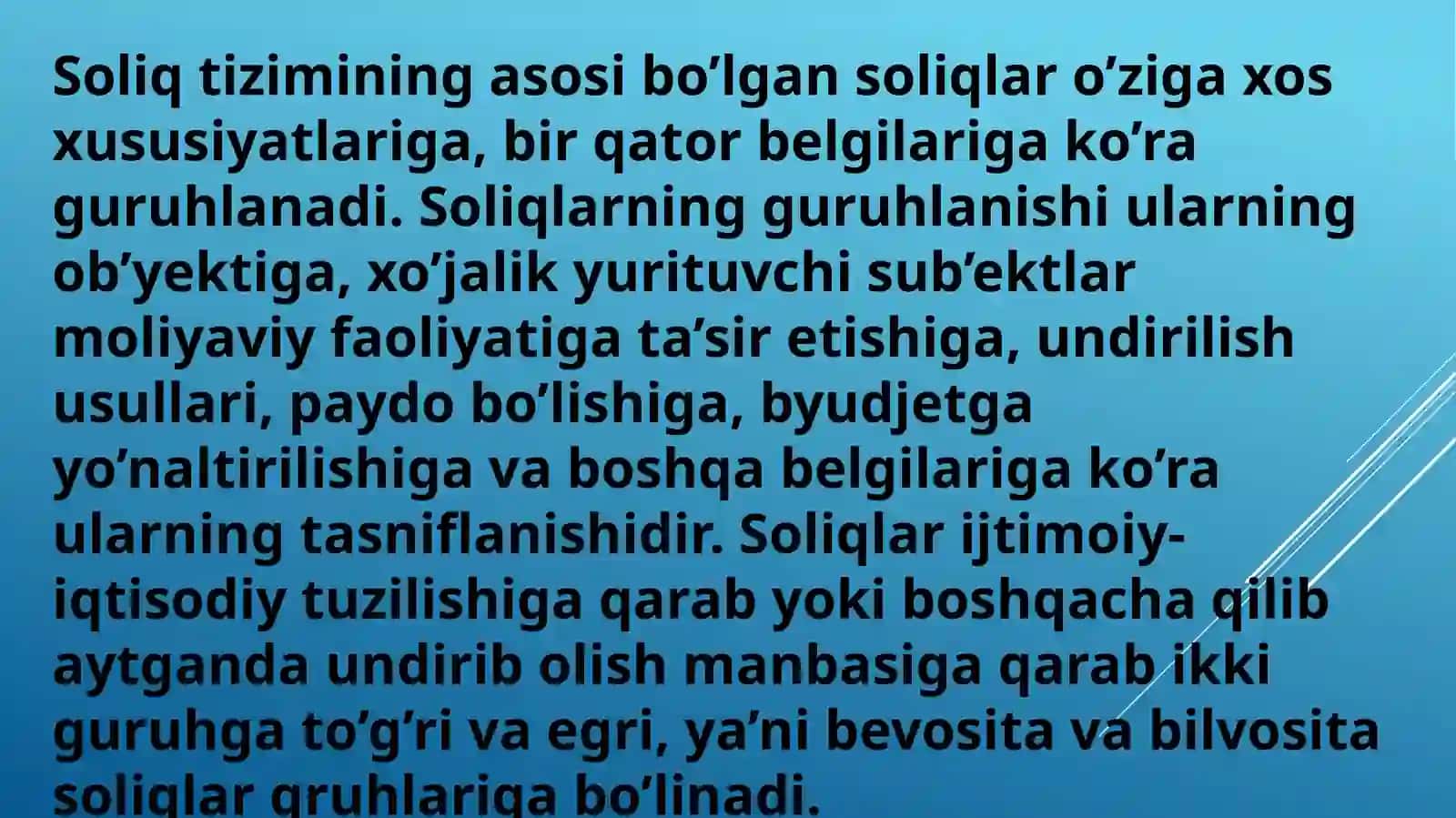 Soliqlarning tasnifi soliqlar va boshqa majburiy to'lovlar. 2