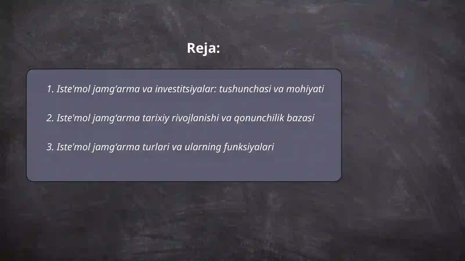 Iste'mol jamgʻarma va invistisiyalar 2