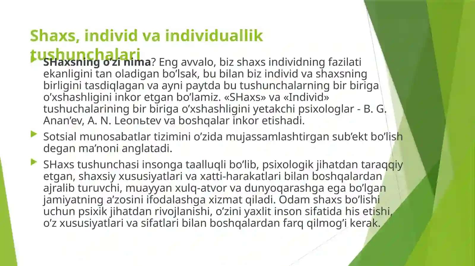 Shaxs rivojlanishining umumiy qonunlari, uning tashxisi to'g'risida g'oyalar 2