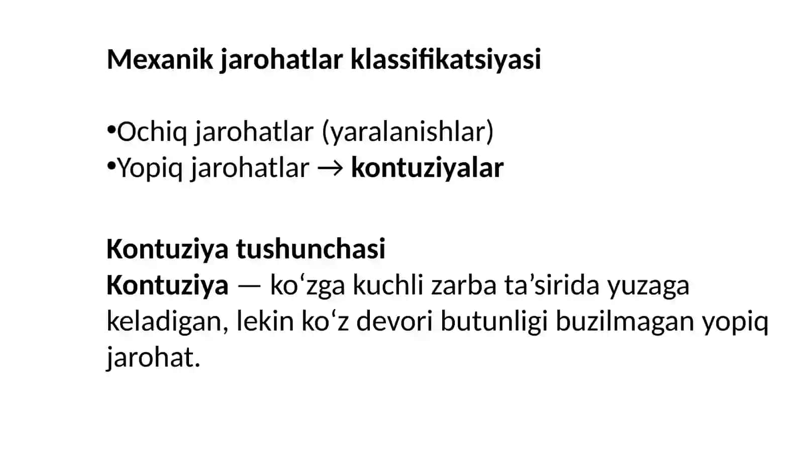 Ko’ruv a’zosi jaroxatlari. Kontuziyalar 2