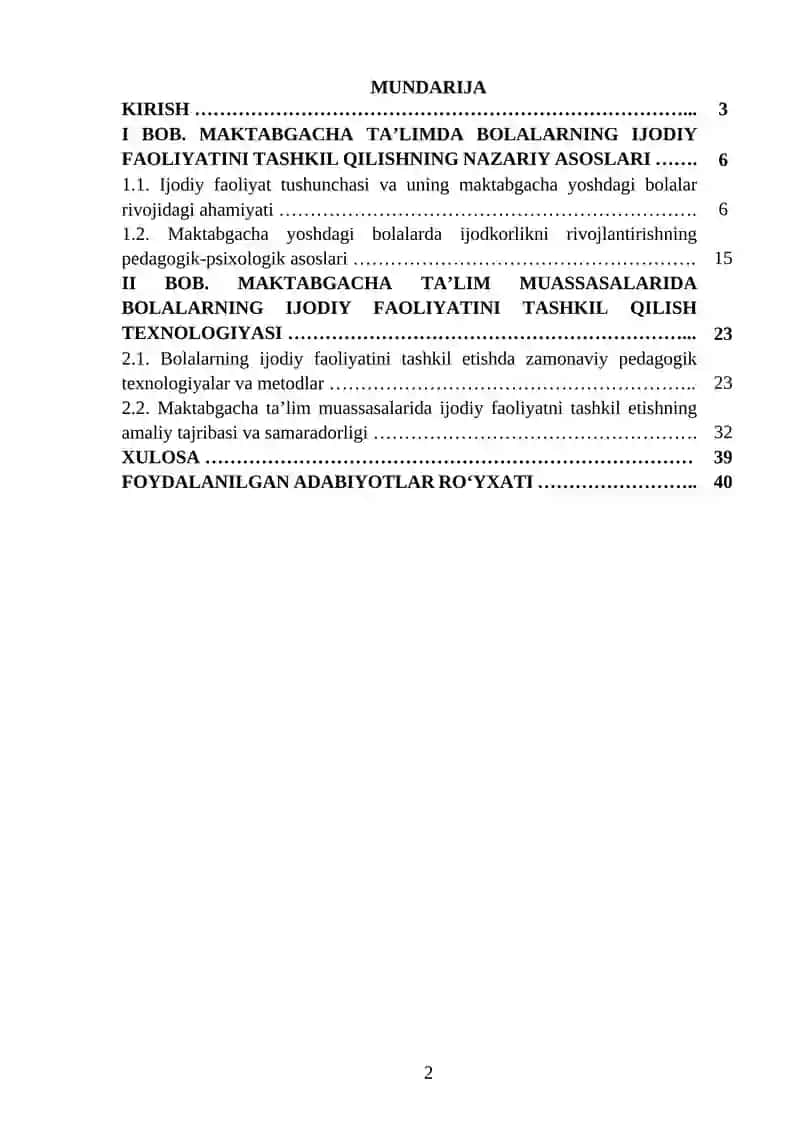 Maktabgacha ta'limda bolalarni ijodiy faoliyatini tashkil qilish texnologiyasi 2