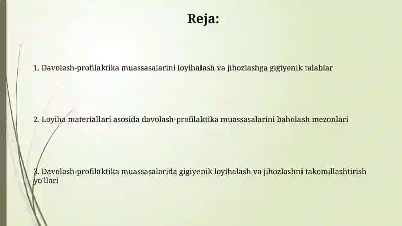 Loyiha materiallari bo'yicha davolash-profilaktika muassasalarini baholash 2