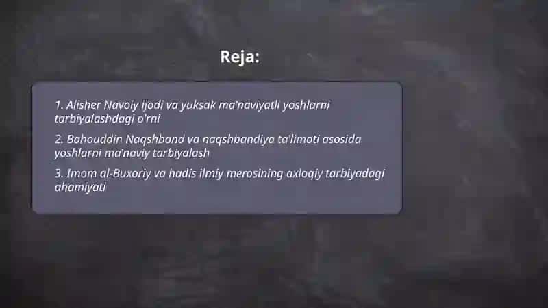 Yuksak maʼnaviyatli yoshlarni tarbiyalashda oʻzbek allomalarning ilmiy me'rosi 2