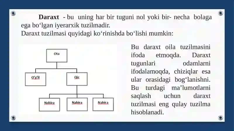 Daraxtsimon ma’lumotlar tuzilmalarini qayta ishlash algoritmlari va dasturlarini tushish. Binar daraxtlar bilan ishlash algoritmlari 2
