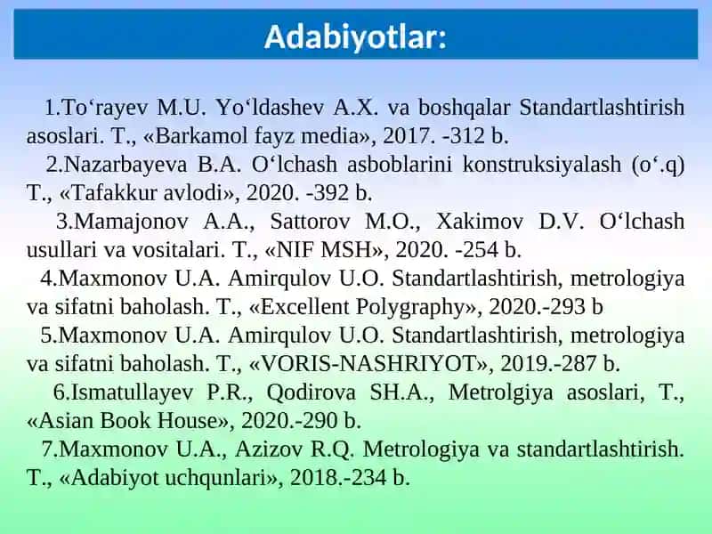 Standartlashtirish asoslari 2