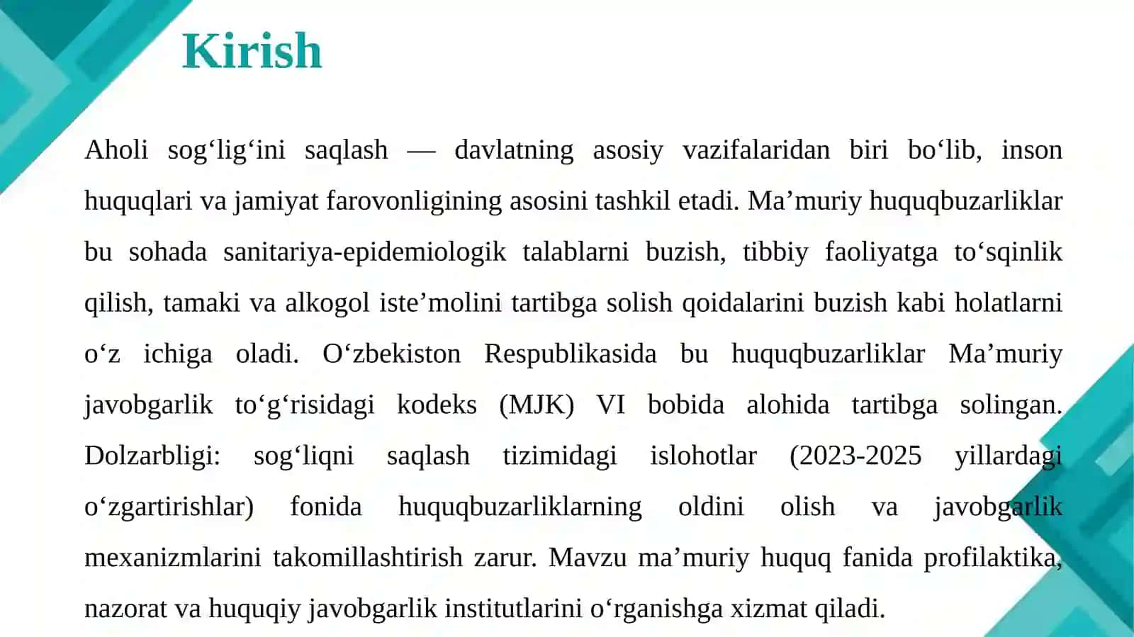 Aholi sog‘lig‘ini saqlash sohasidagi ma’muriy huquqbuzarliklar tarkibi. 2