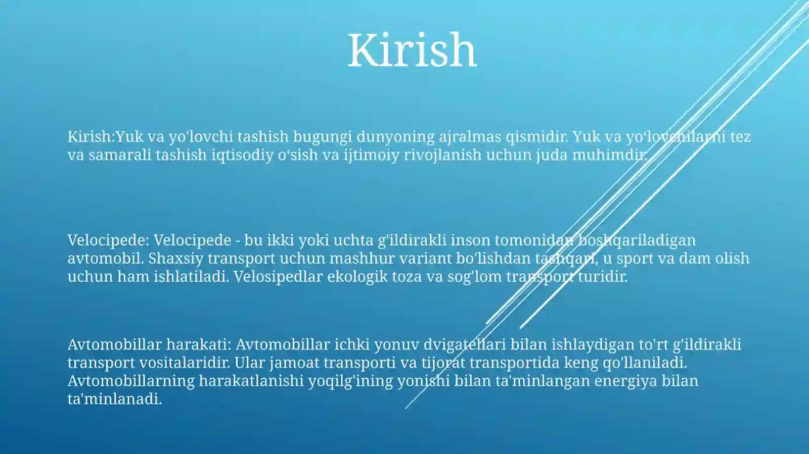 Yuk Va Odam Tashish. Velosiped VaAravalarningHarakatlanishi 2