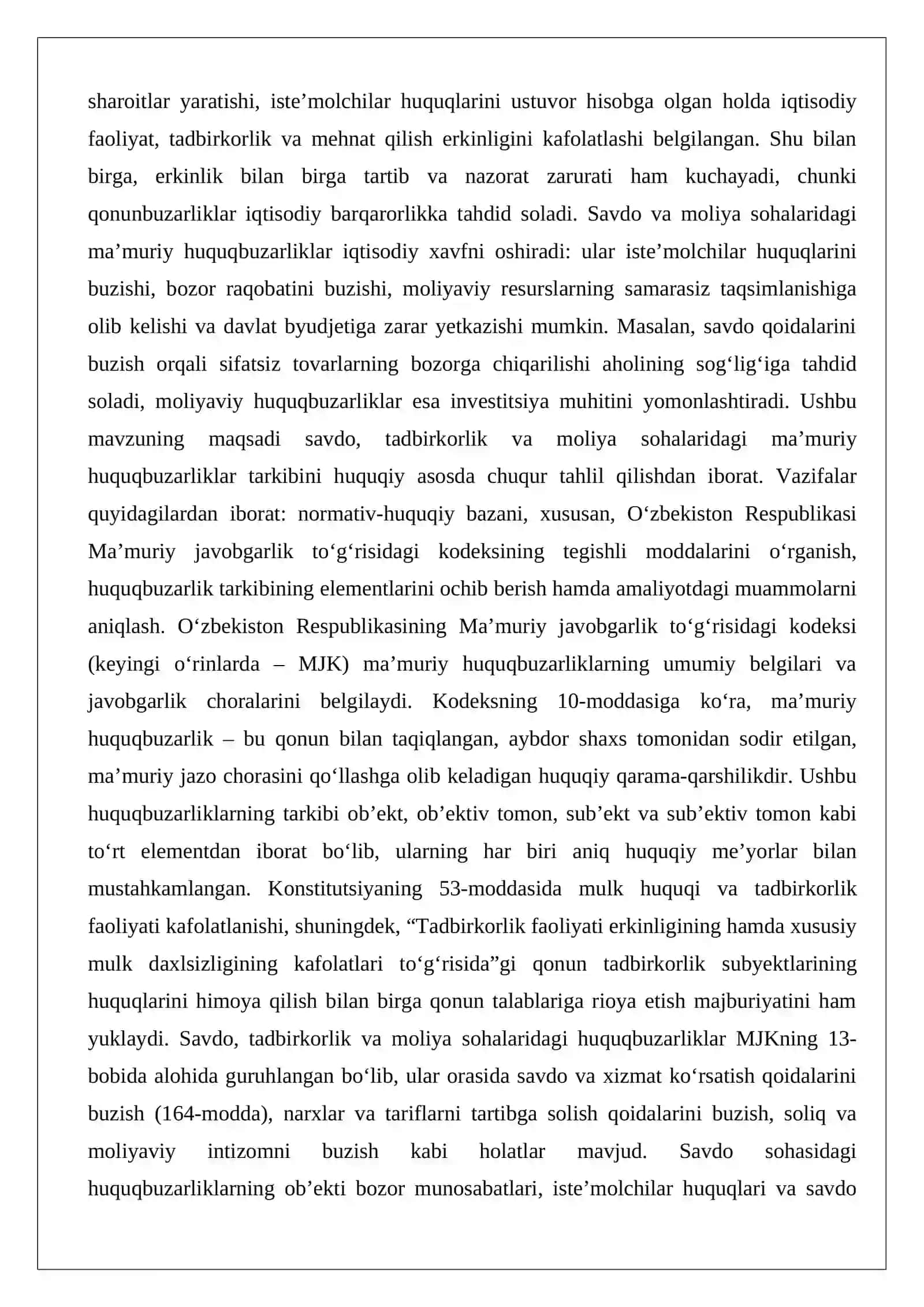 Savdo, tadbirkorlik va moliya sohalaridagi ma’muriy huquqbuzarliklar tarkibi 2