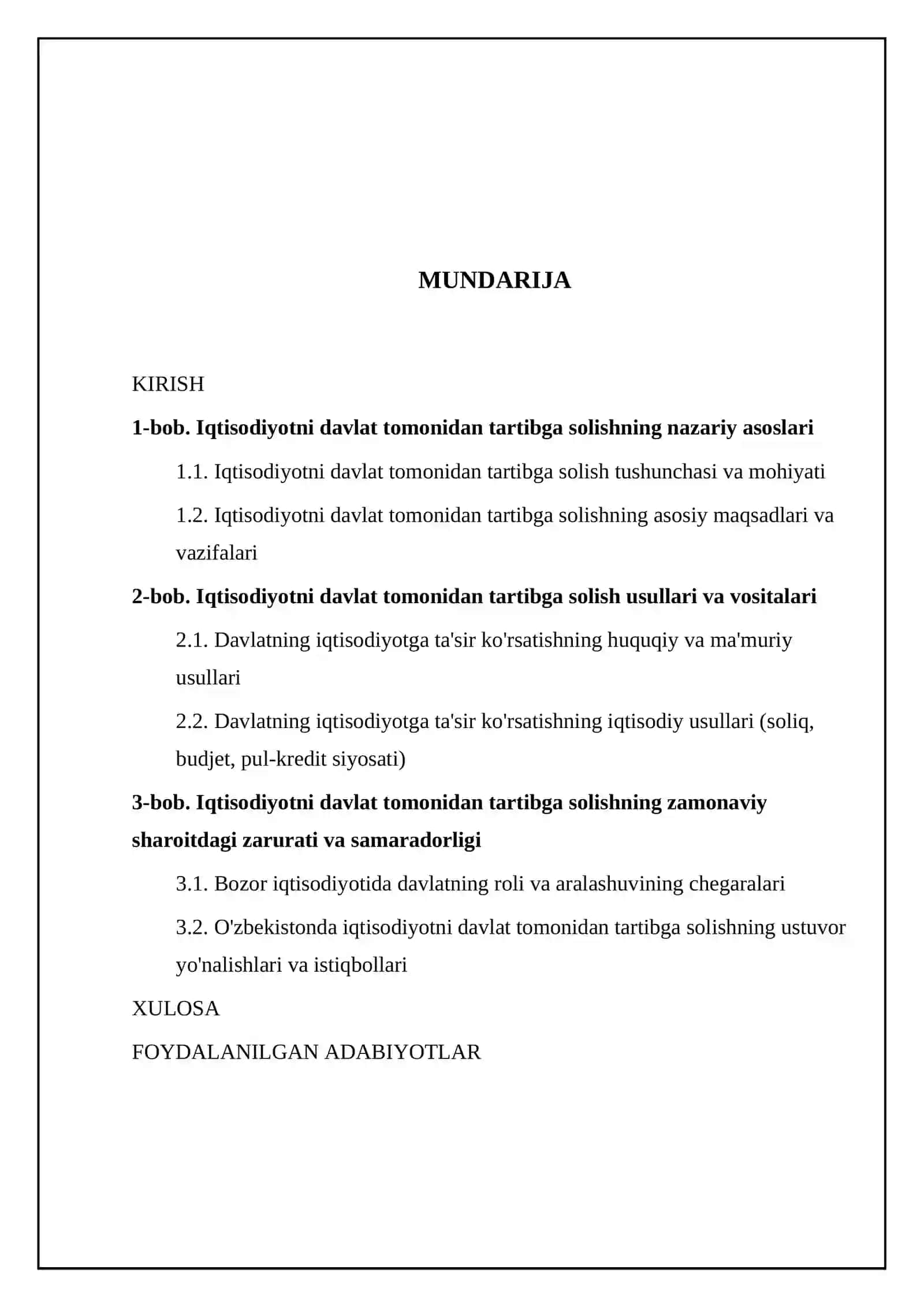 Iqtisodiyotni davlat tomonidan tartibga solishning mohiyati va zarurligi 2