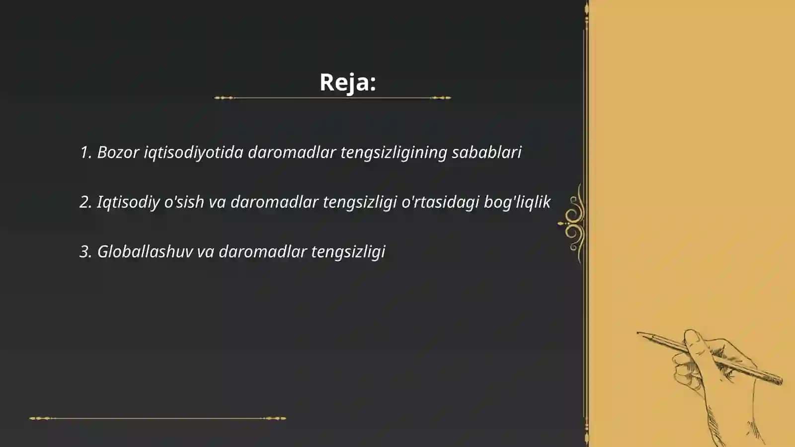Bozor iqtisodiyoti sharoitida daromadlartengsizligi 2