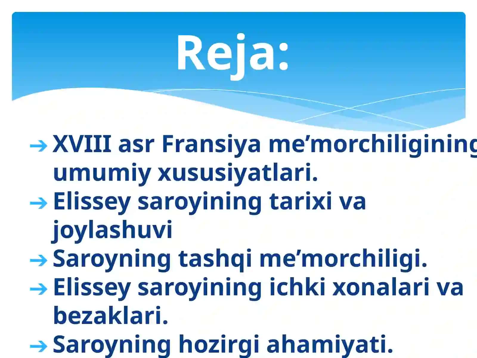 XVIII asr Fransiya binolari. Elissey saroyi 2