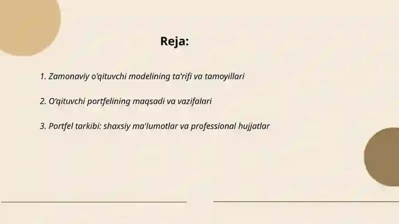 Zamonaviy o'qituvchi modeli. Portfolio 2