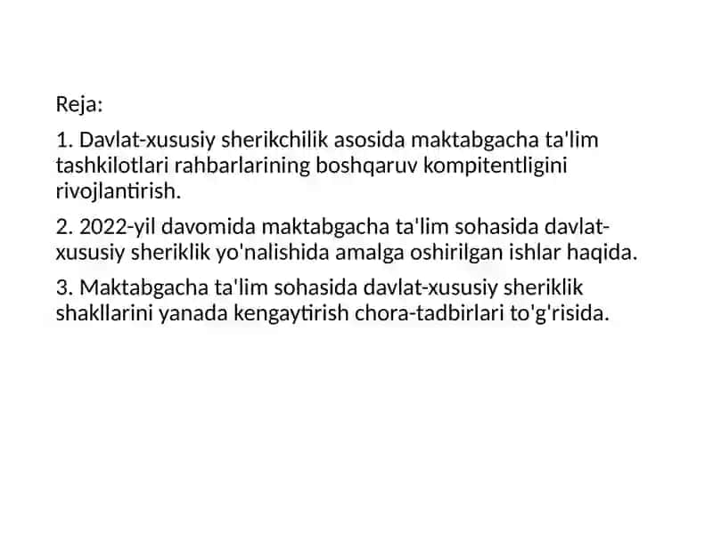 Davlat-xususiy sherikchilik asosida maktabgacha ta'lim tashkilotlarini tashkil etish va boshqarishning huquqiy asoslari 2