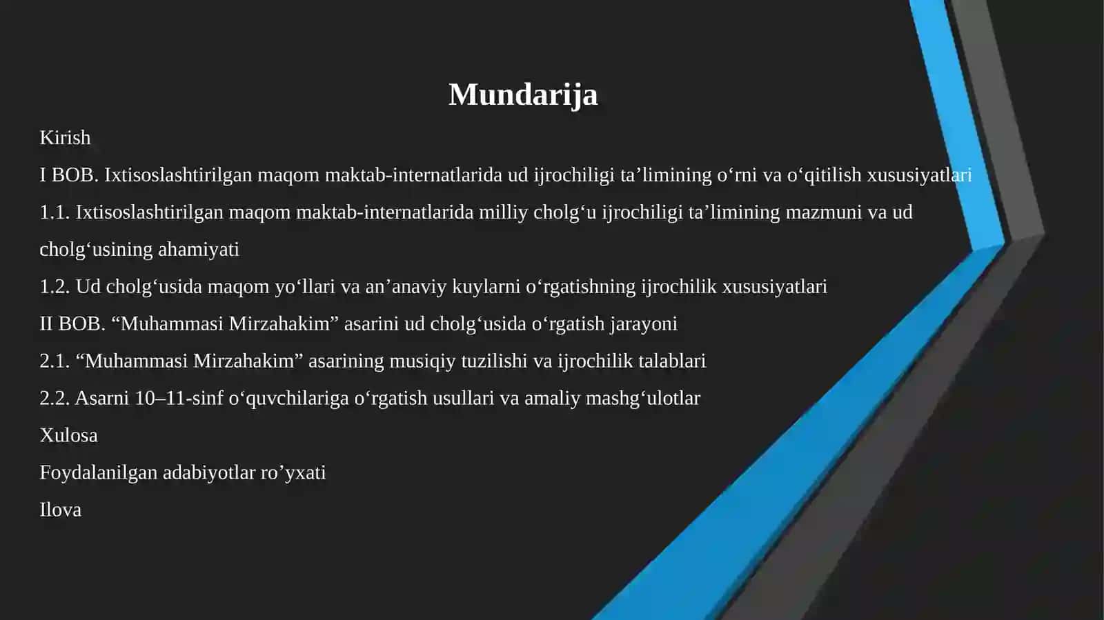 "Ixtisoslashtirilgan maqom maktab-internatining 10-11-sinf o‘quvchilariga “Muhammasi Mirzahakim” asarini ud cholg‘usida o‘rgatish metodikasi" 2