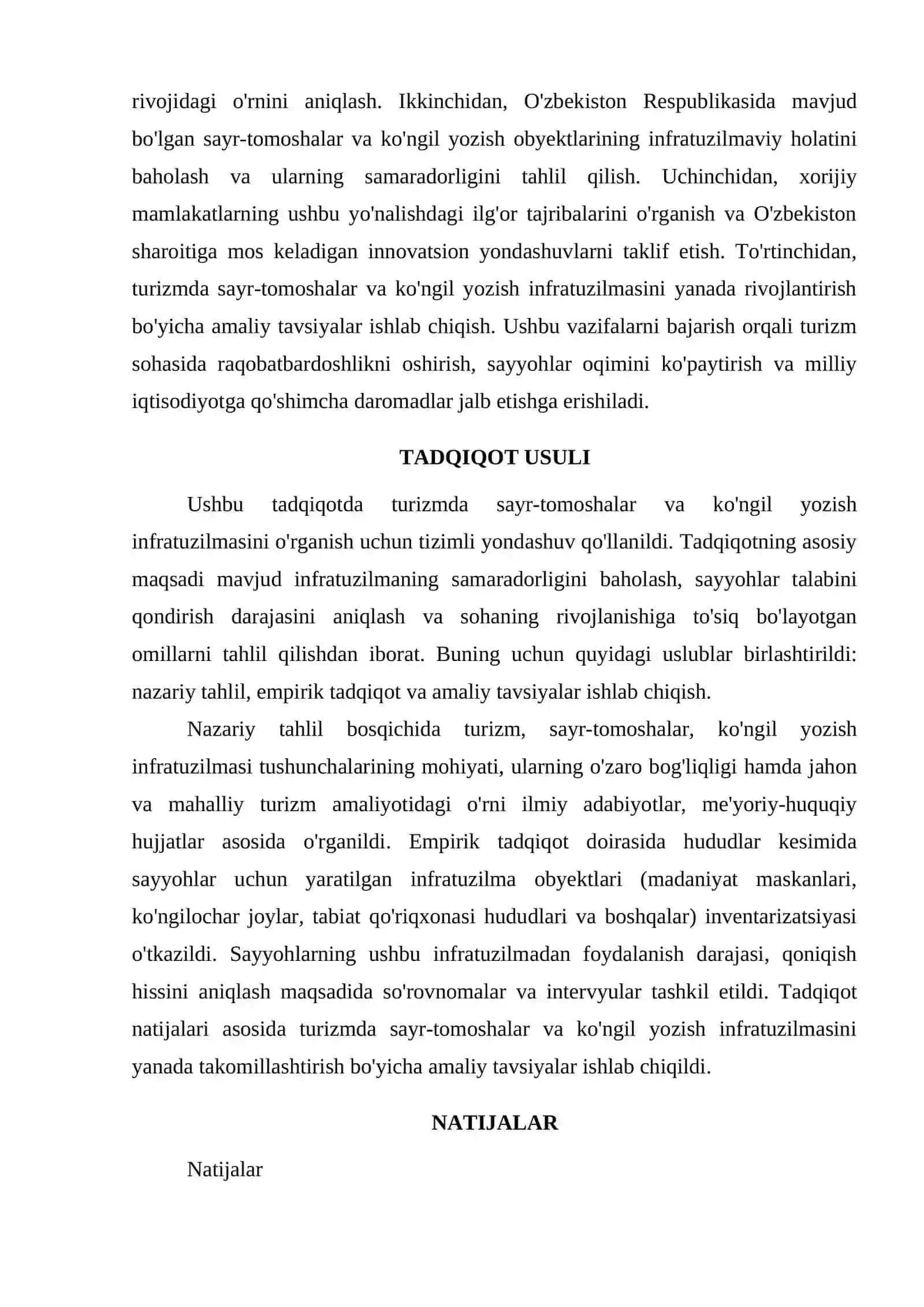 TURIZMDA SAYR - TOMOSHALAR VA KO'NGIL YOZISH INFRATUZILMASI 2