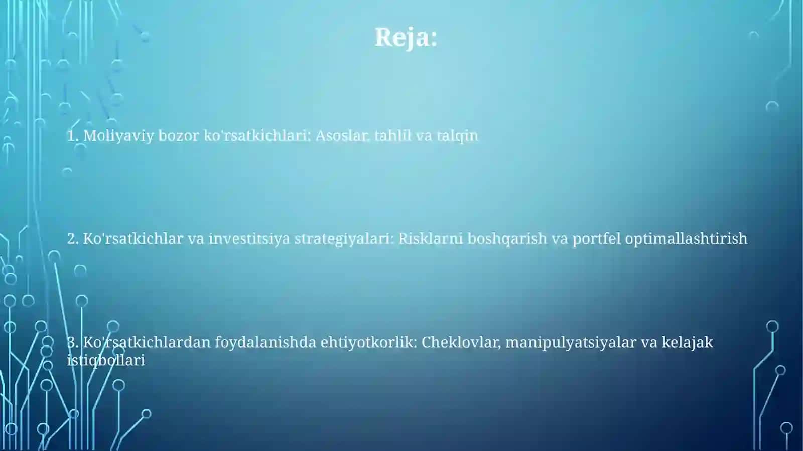 Moliya bozori indikatorlarini baholash 2
