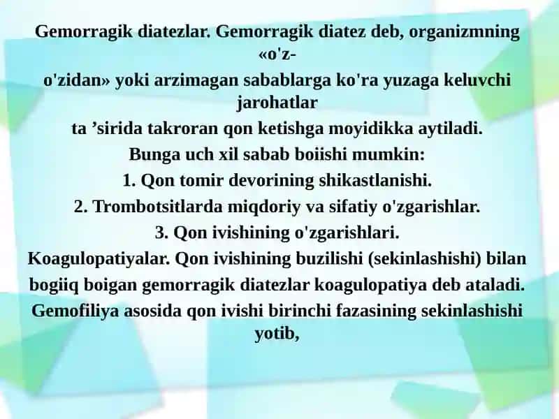 GEMORAGIK DIATEZLARNING KO’RINISHLARI 2