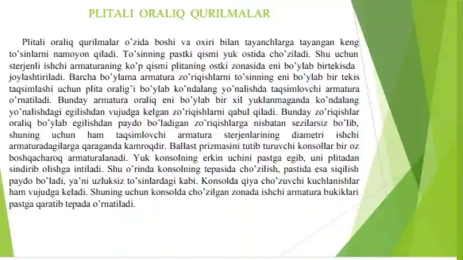 Zo'riqtirilmagan armaturali plitalar va qobirg'alioraliq qurilmalar 2