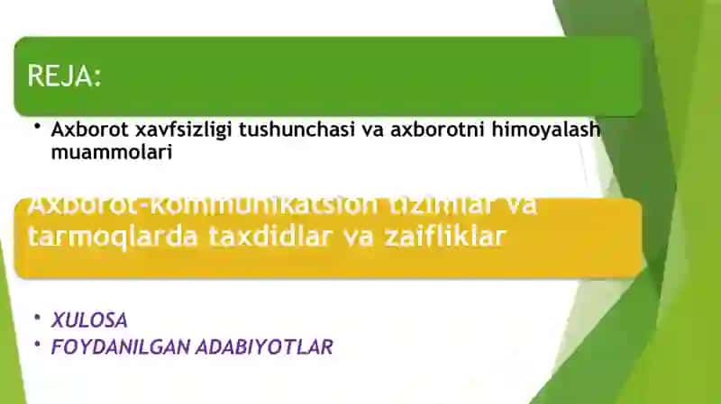 Axborot Komunikatsiya texnologiyalari xavfsizligiga bo'ladigan tahdidlar 2