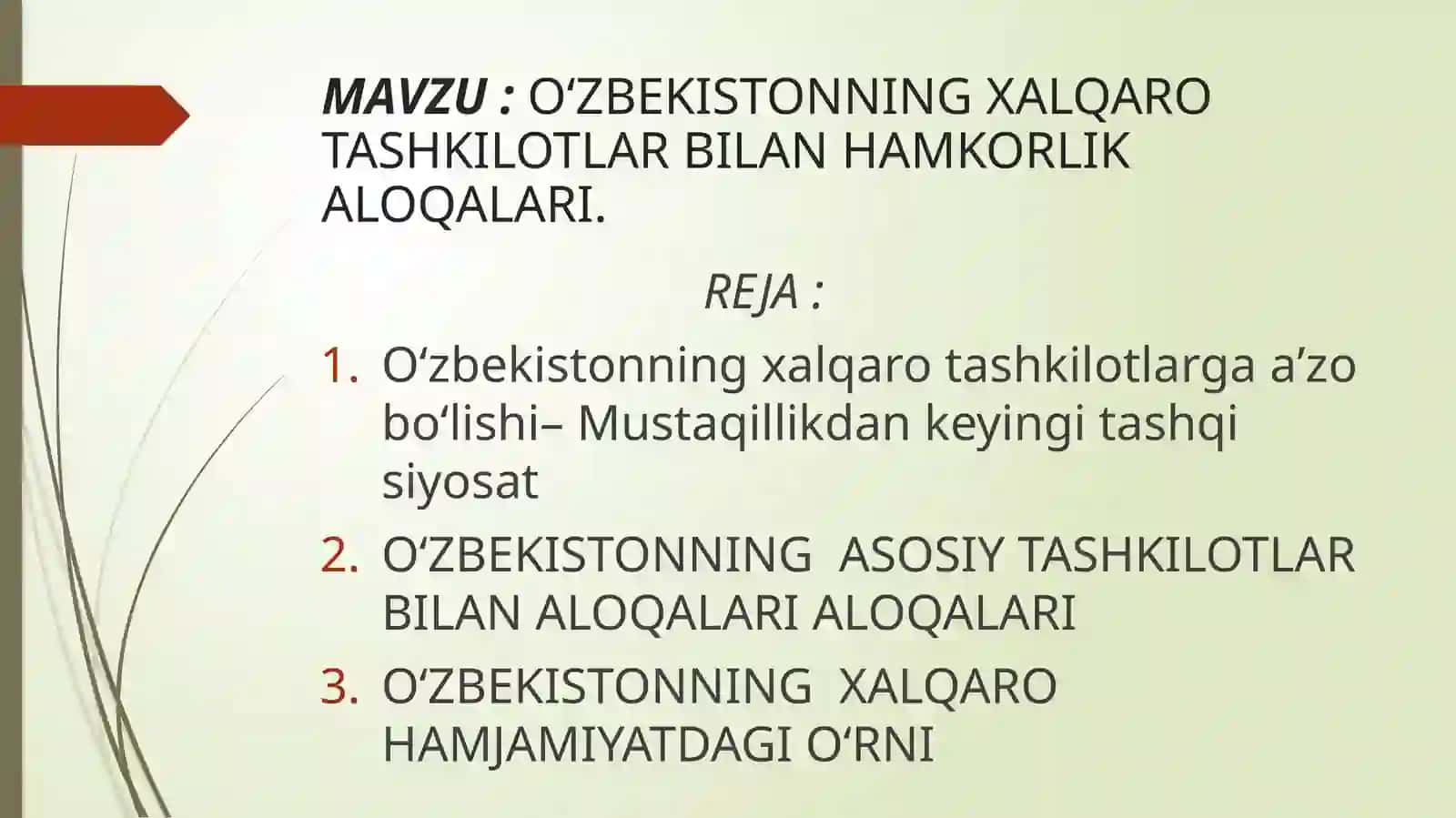 O‘ZBEKISTONNING XALQARO TASHKILOTLAR BILAN HAMKORLIK ALOQALARI 2