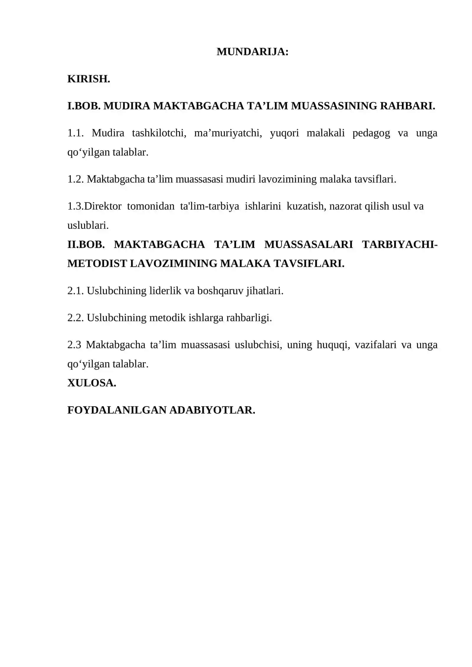 Mudira – maktabgacha ta’lim muassasasi rahbari 2