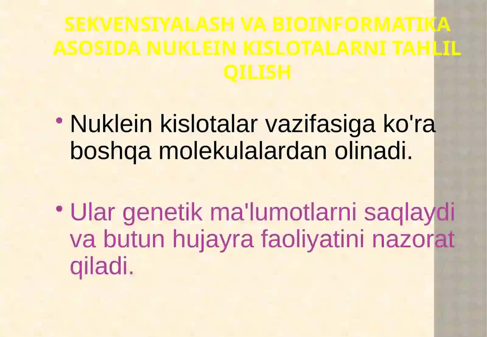 Sekvensiyalash va bioinformatika asosida nuklein kislotalarni tahlil qilish 2