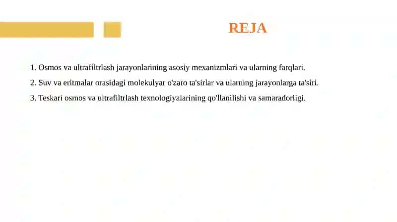 Teskari osmos va ultrafiltrlash jarayonlarining fizik-kimyoviy asoslari. 2