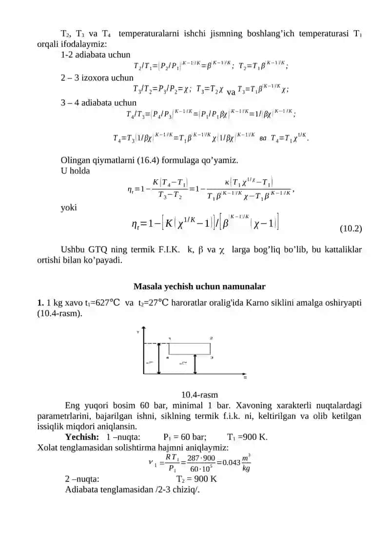Issiqlik V=const da uzatiladigan gaz turbinali qurilmalar 2