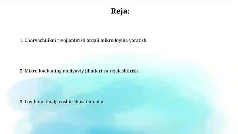 Chorvachilikni rivojlantirish orqali mikroloyiha uaratish 2