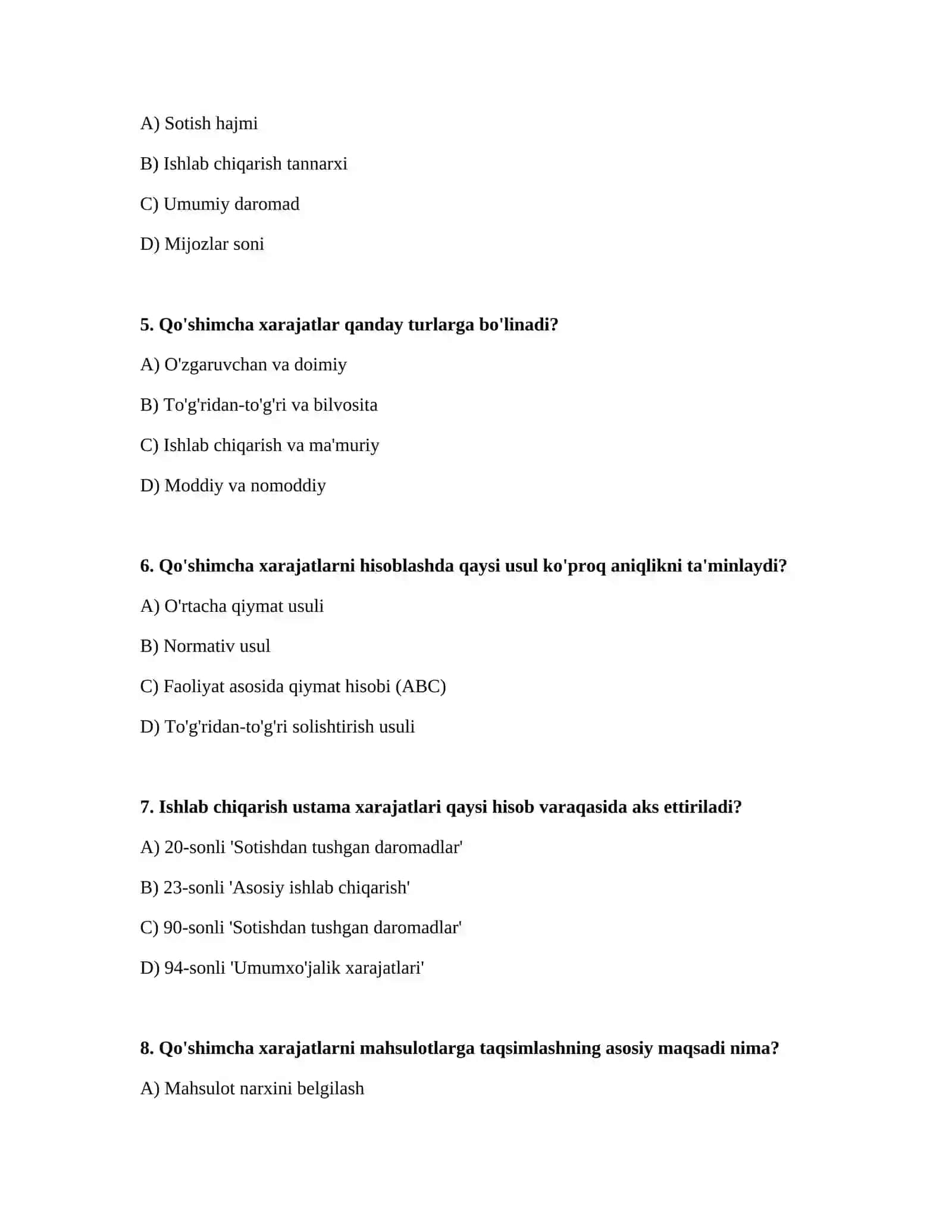 Ishlab chiqarish qo’shimcha (ustama) xarajatlarni hisobga olish 2