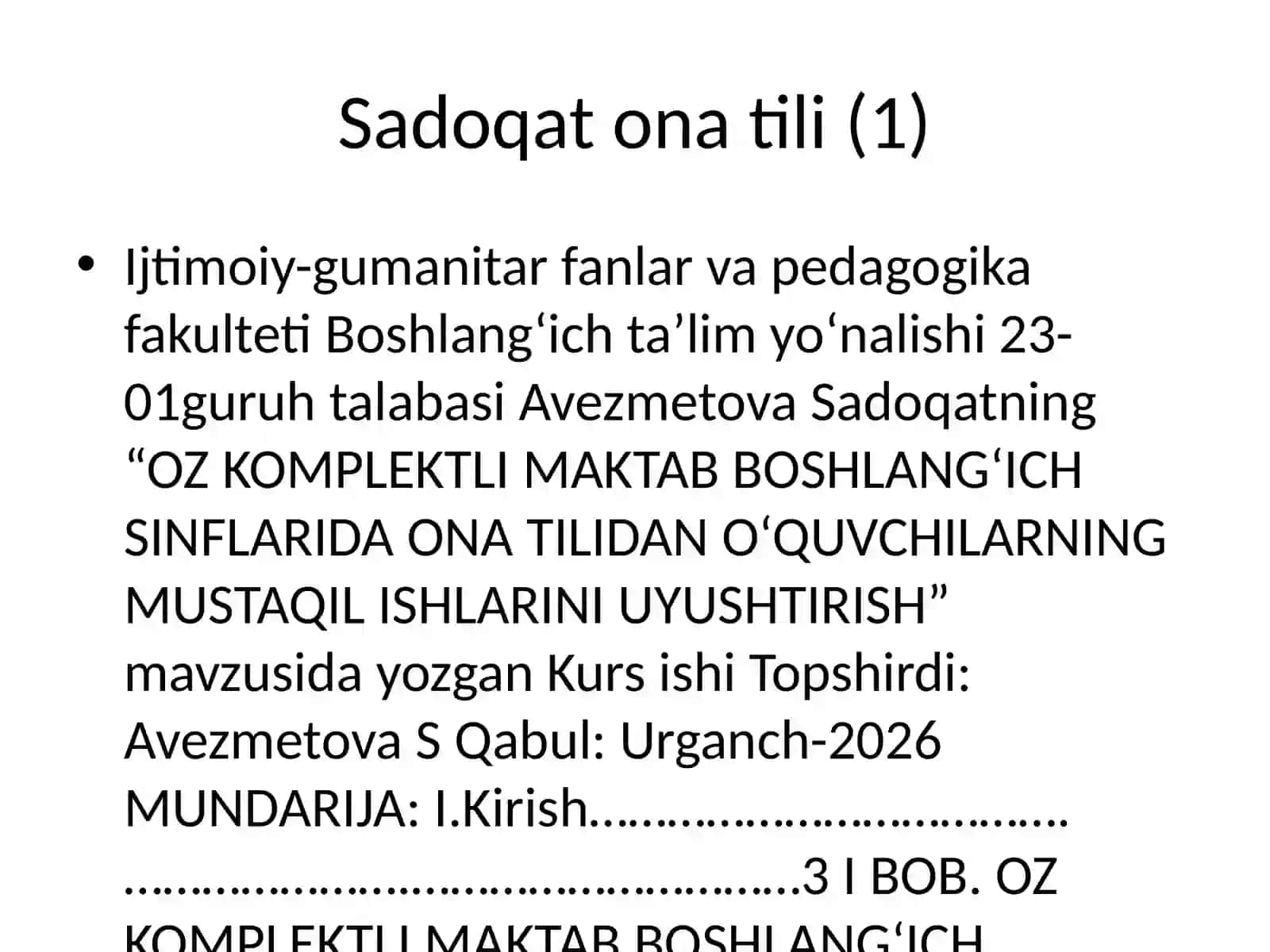 OZ KOMPLEKTLI MAKTAB BOSHLANG‘ICH SINFLARIDA ONA TILIDAN O‘QUVCHILARNING MUSTAQIL ISHLARINI UYUSHTIRISH 2