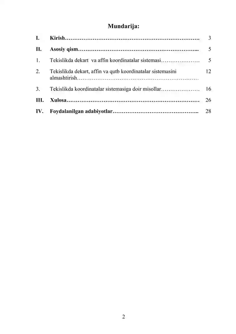 Tekislikda koordinatalar sistemasini almashtirish 2