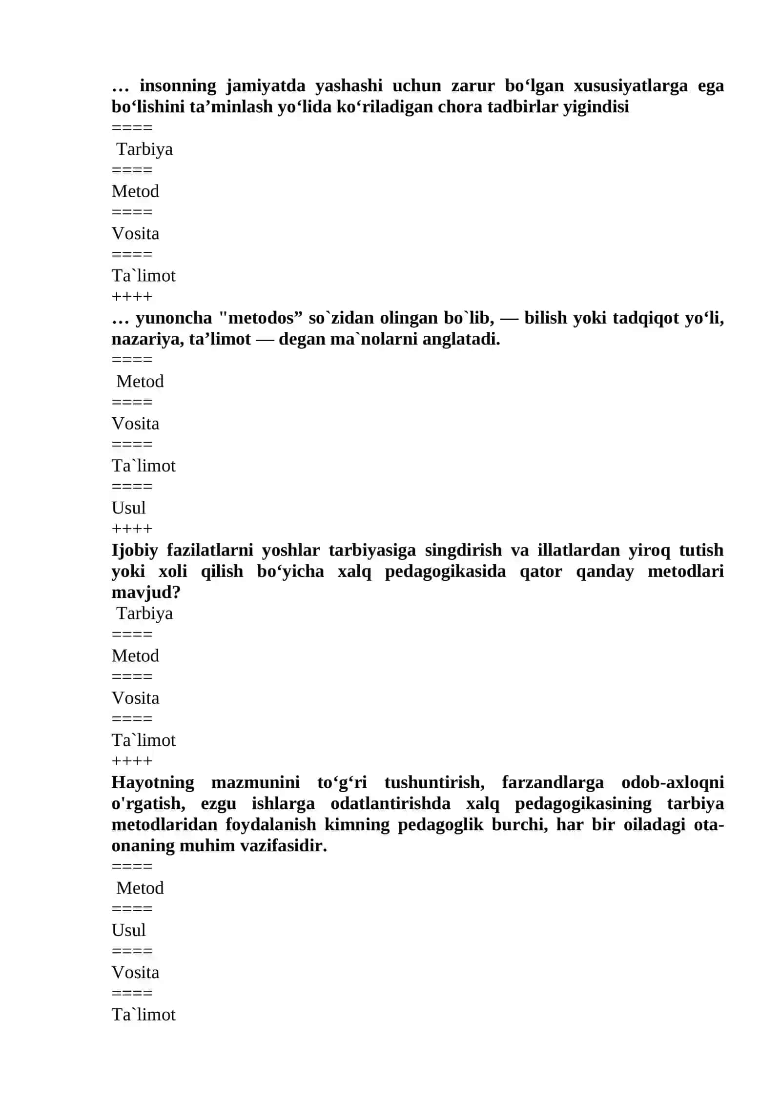 Xalq pedagogikasidan yakuniy testi 2
