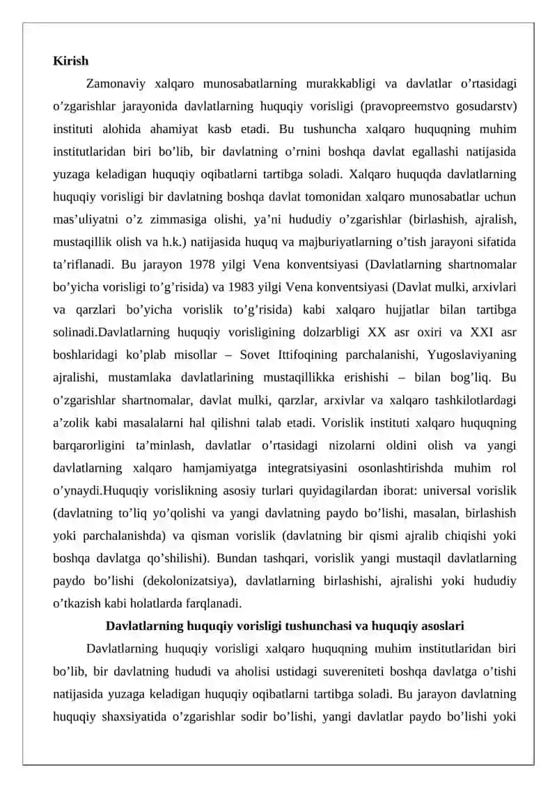Davlatlarning huquqiy vorisligi tushunchasi va uning turlari 2