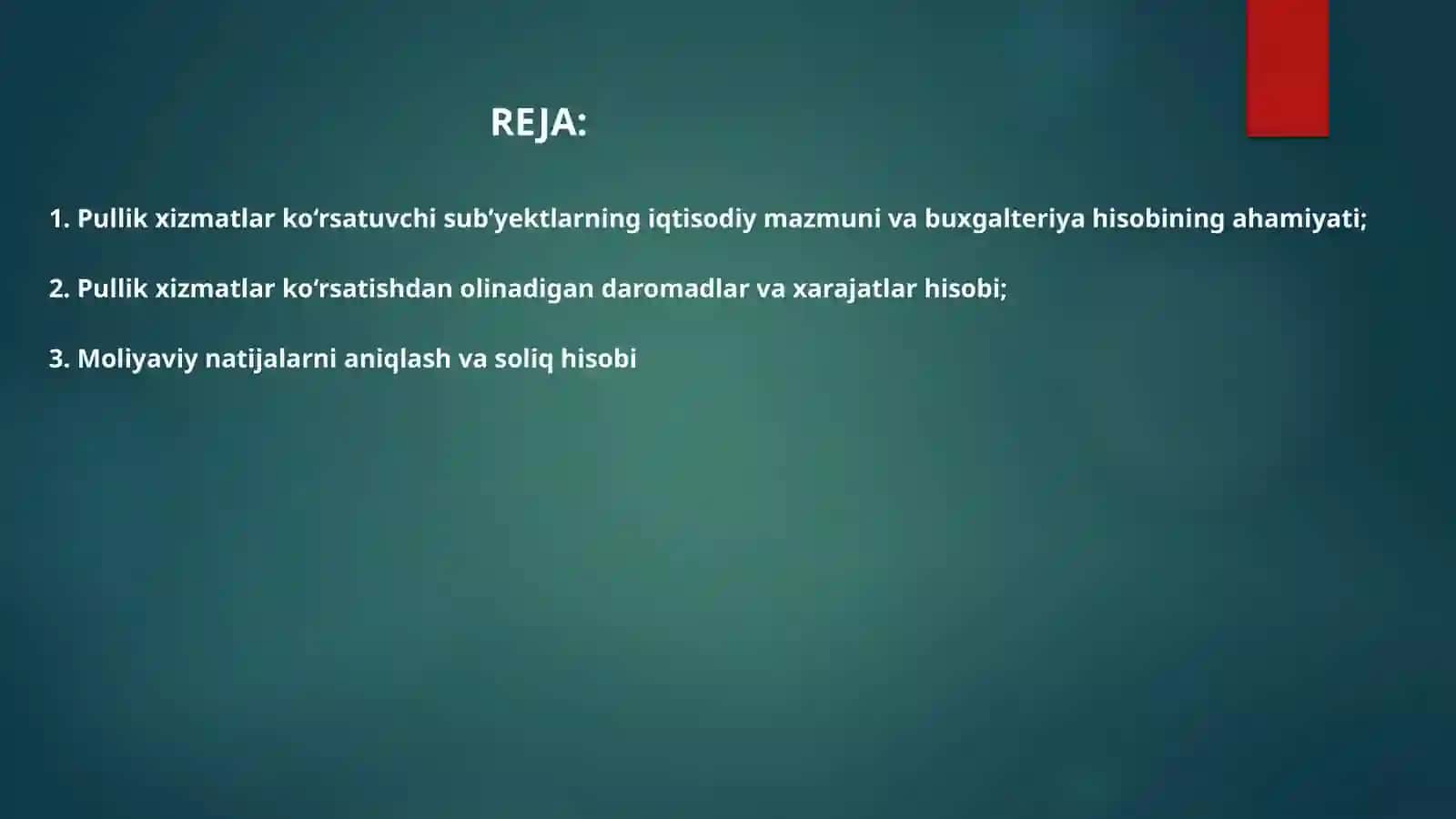 Turli pullik xizmatlar ko‘rsatuvchi sub’yektlar buxgalteriya hisobi 2