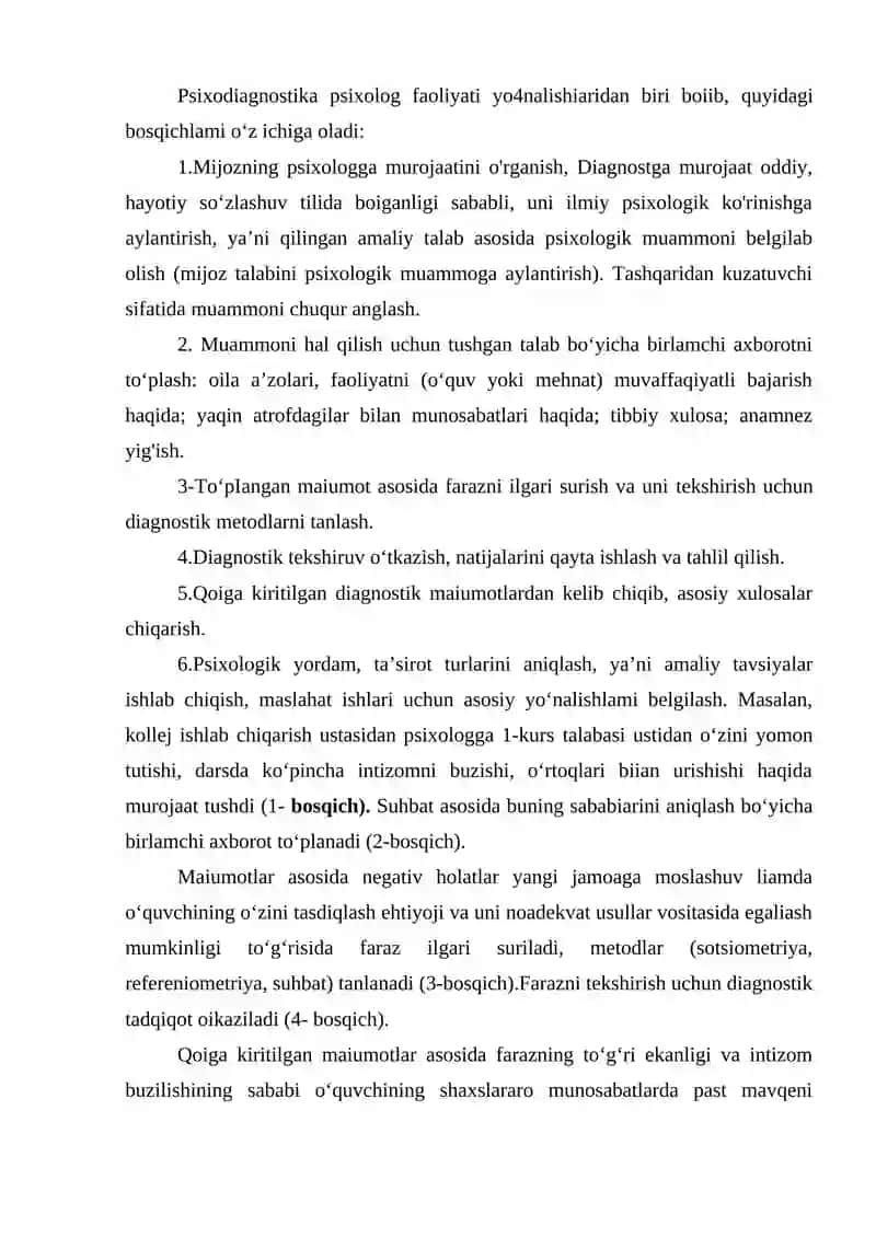 Maktabgacha yosh davrini psixodiagnostika qilishda foydalaniladigan metodlar mazmuni 2