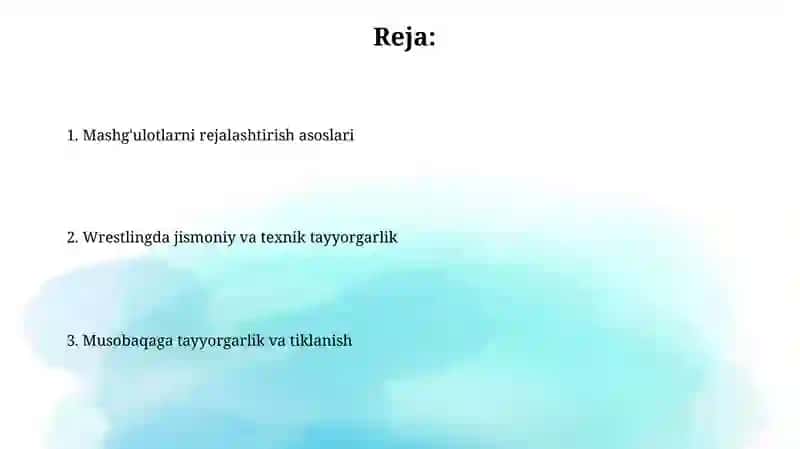 Koʻp kurash mashgʻulotlarini rejalashtirish 2