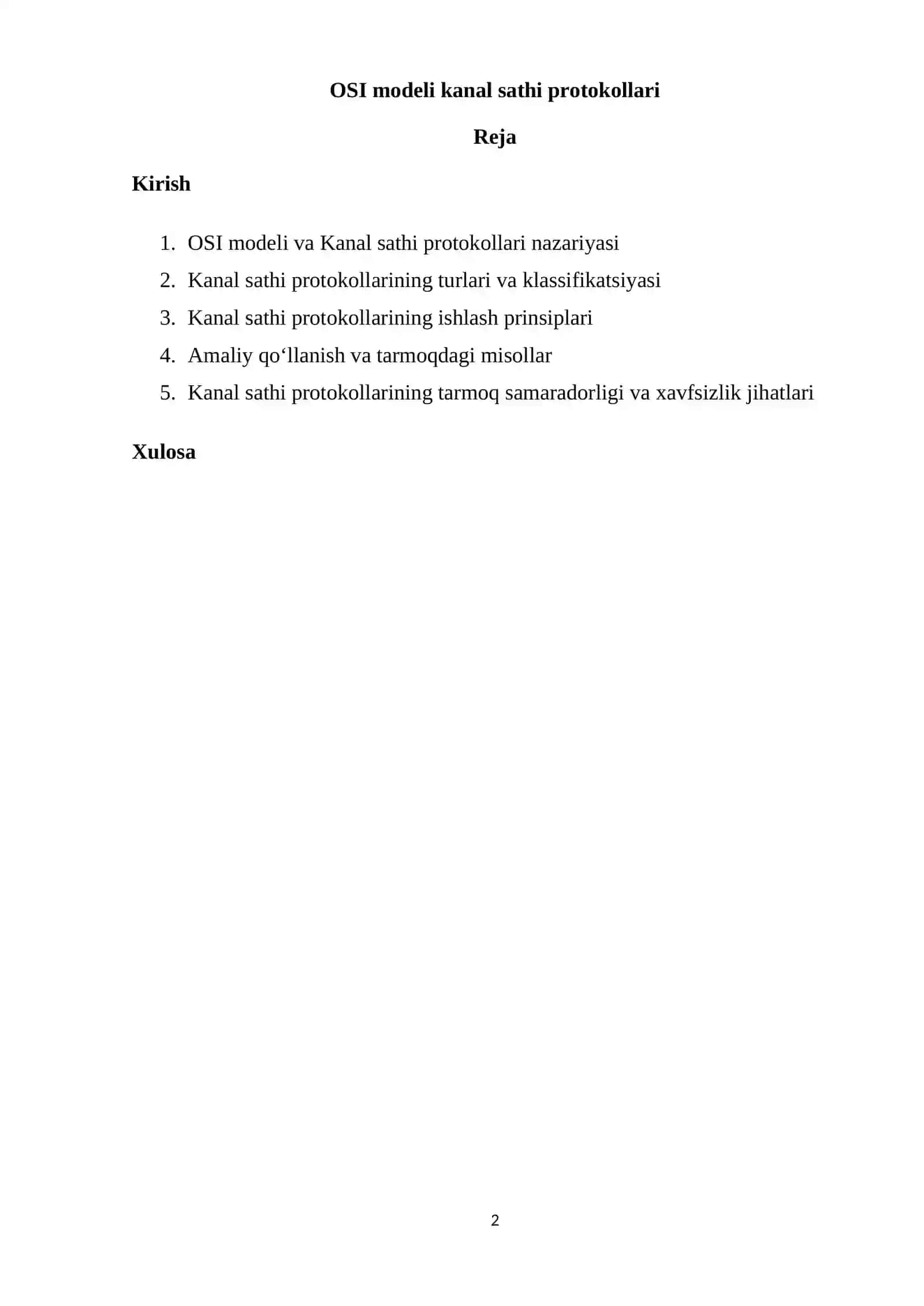 OSI modeli va Kanal sathi protokollari nazariyasi 2