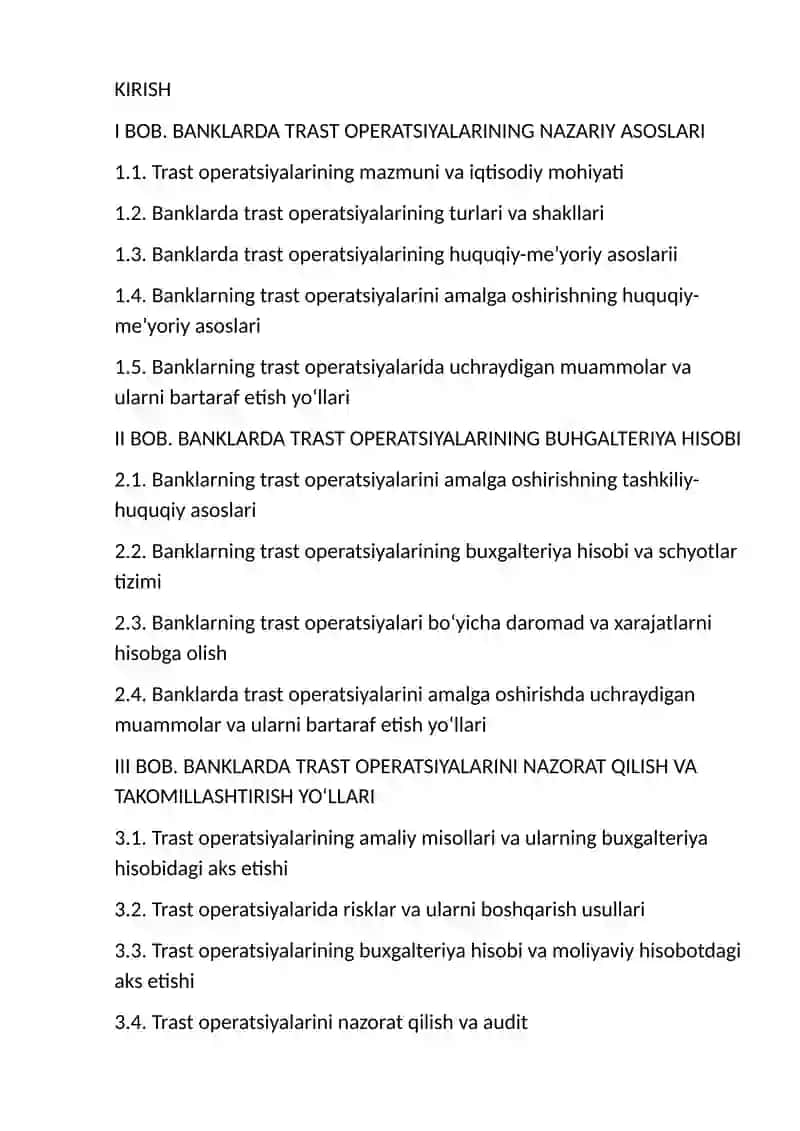 Banklarning trast operatsiyalari va ularning hisobi 2